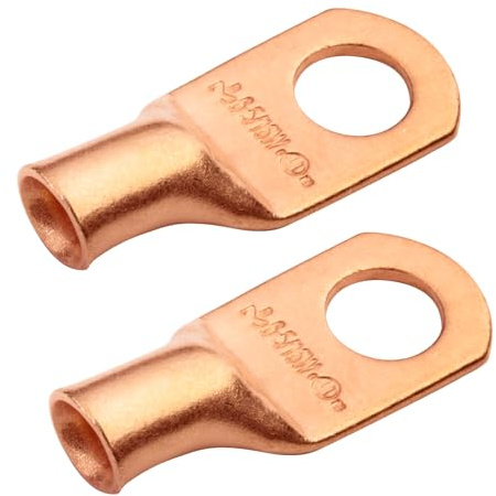 SELTERM 6 AWG (16 mm²) - 5/16 (M8) ⌀ Hole - Wide Palm UL Heavy Duty Wire Lugs, Battery Cable Ends, Bare Copper Eyelets, Tubular Ring Terminal Connectors [B23] - 2 Pack | High Conductivity Low Voltage Drop Ring Terminals 6 Gauge UL Copper Eyelets Electrical Battery Terminal Connectors Cable Ends