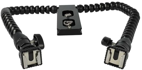 vhbw Support de Flash avec Bras Double Universel pour Divers appareils Photos, Reflex numérique DSLR Noir, Plastique/métal