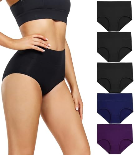 wirarpa Culottes Gainante Femmes Coton Taille Haute Slips, 3noir,1bleu, 1violet-lot de 5, 50-52,XL