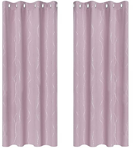 Deconovo Thermal Insulated Blackout Curtains Energy Saving Decorative Room Darkening Nursery Curtains for Kitchen 46 x 54 Inch Light Pink Set of 2