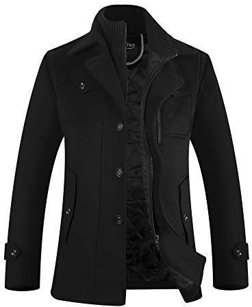 APTRO Mens Jacket Winter Thick Wool Coats Warm Casual Overcoat Outwear Business Single Breasted Trench Jacket 1108 Black S