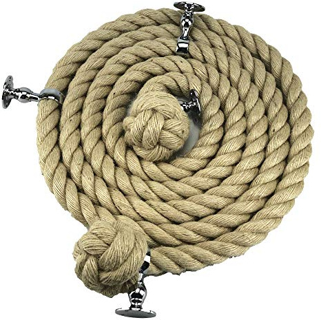 24mm Natural Jute Bannister Handrail Stair Rope x 11 FT c/w 4 Low Profile Polished Chrome Fittings