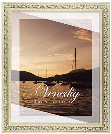 BIRAPA Venedig Massiv-Holz Venedig 50x150 cm in Farbe Beige Gold - Bilder-Rahmen Gold Vintage - Foto-Rahmen Collage