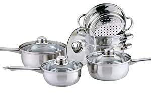 Highlands COOKWARE + Steamer Set Stainless Steel Saucepan PAN Pot Kitchen Cook Sauce Induction (3pc Pan Set + 3 Tier Steamer - Induction Based)
