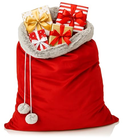 com-four® Premium XL Weihnachtssack, roter Geschenksack zum Befüllen | Weihnachtsbeutel mit Kordel und Bommeln als Dekoration & tolle Geschenkverpackung