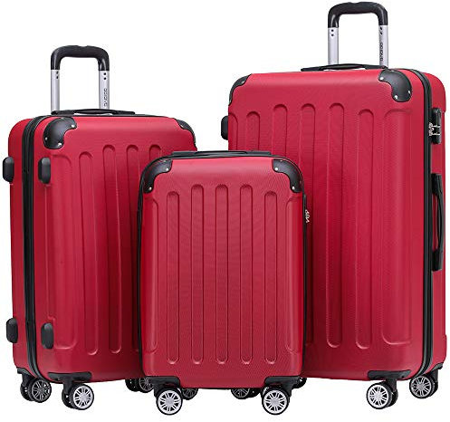 BEIBYE 2045 Zwillingsrollen 3tlg. Reisekoffer Koffer Kofferset Trolleys Hartschale in 20 Farben (Chillirot)