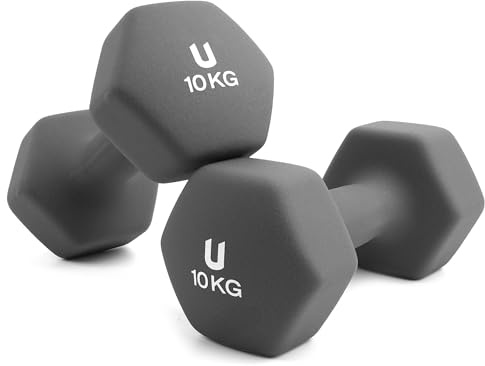 unycos - Neopren Hanteln【2er-Sets, 10 kg】Hexagon Kurzhanteln, Rutschfest für Damen und Männer, Anti-Roll-Design, Fitnessstudio, Krafttraining, Pilates, Gymnastik/Fitnessgeräte für Zuhause (Dunkelgrau)