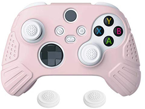 eXtremeRate PlayVital Protection pour Xbox Series X/S Coque Manette,Housse Silicone Cover Skin avec Capuchon Joystick pour Xbox Series X S Controller-Rose,Édition Guardian