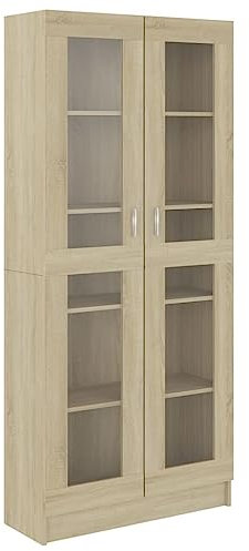 vidaXL Vitrinenschrank Bücherschrank Aktenschrank Büroschrank Vitrine Schrank Bücherregal Standvitrine Sonoma-Eiche 82,5x30,5x185cm Holzwerkstoff