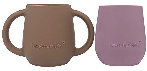 Teenie Tiny Silicone Baby Open Cup 2 Pack (Warm Taupe & Mauve)