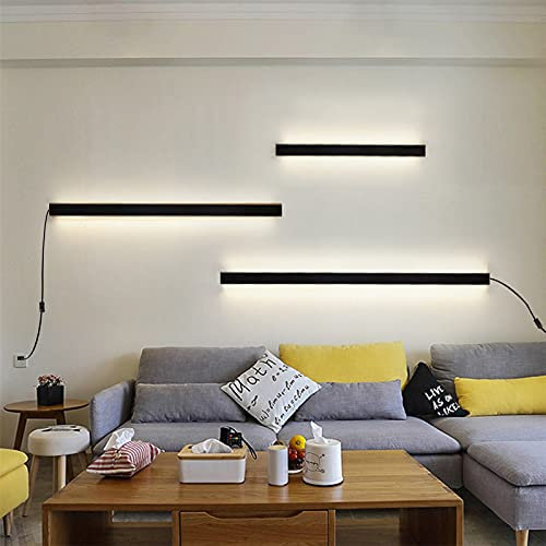 VOMI LED Wandleuchte mit Stecker und Schalter, Modern Einfachheit Aluminium Dimmbar Wandlampe mit Kabel, Innen Nachttischlampe 3000-6000K für Wohnzimmer Schlafzimmer Bettseite Wandlicht,40cm 11w