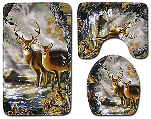 FANSU Lot de 3 Tapis Salle de Bain, Tapis de Bain Antiderapant et Tapis Contour WC Absorbants Lavable Doux Couverture de Toilette Siège pour Baignoire,Douche (45x75cm,Wapiti Brun)