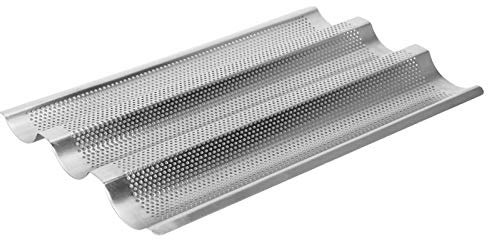 3 Rillen Baguette Backblech Antihaft Baguette Pfanne Baguette Wellen Blech Backform Brotbackwerkzeug Silber 38,5 x 25 cm