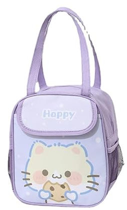 Kawaii - Bolsa de almuerzo para niñas, bonita lonchera aislada con diseño de conejito estético japonés, bolsa de almuerzo Bento (morado)