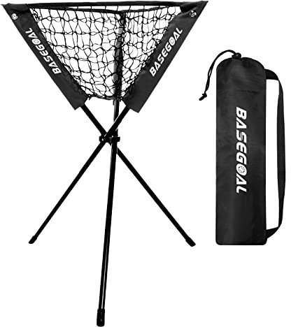 BaseGoal Baseball-Caddy, Ball-Caddy, Baseball-Korb mit Schlag-T-Shirt und Topper Ersatz für Baseball, Softball, Schlag, Pitching, Übung, tragbar und faltbar (schwarzer Caddy)