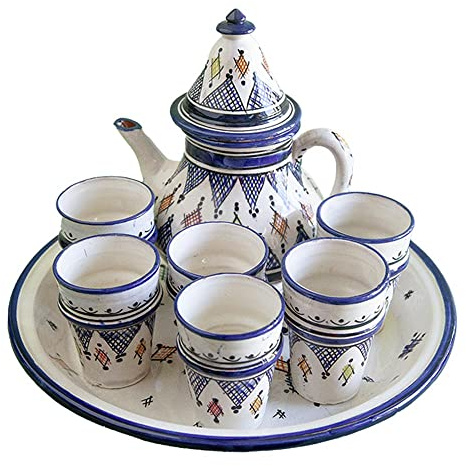 Set teiera marocchina in ceramica dipinta a mano