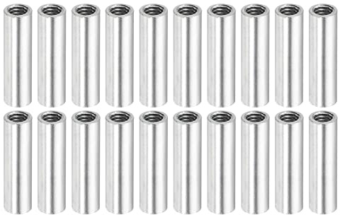 sourcing map 20 Stück Runde Kupplung Mutter M4x0.7mm Innengewinde 20mm Gewinde Rund Hülse Verbinder Stange Bolzen Rohrmutter Hardware Befestigung Silber