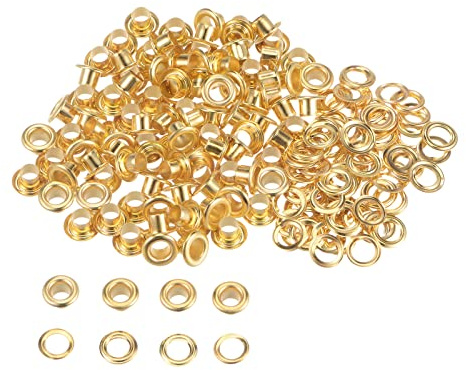 sourcing map 100 Satz Tüllen Kit Metall Ösen 4mm Tülle Werkzeug für Schuhe Kleidung Gürteltasche DIY Projekt Planen Tasche (Gold Ton)