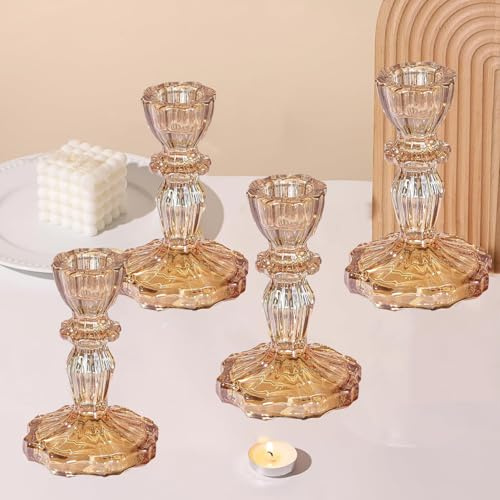 Jinavoty Glas-Kerzenhalter, Kerzenhalter für Weihnachten, Hochzeit, Geburtstag, Party - Kristallklar, Universalgröße