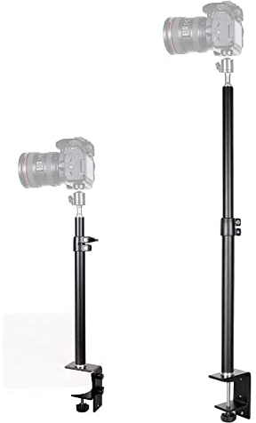 TronicXL Trípode de sujeción telescópica para cámara I Trípode de mesa I Trípode de luz con cabeza de bola de 14 pulgadas, soporte ajustable, abrazadera de mesa para cámara DSLR, luz de anillo en