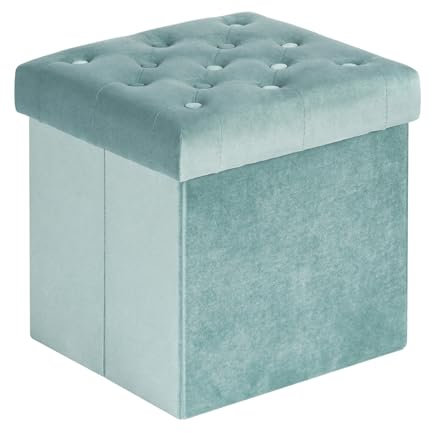 Bonlife Folding Velvet Ottoman Storage Cube,Footrest Stool Seat,Toy Chest Storage Box with Lid,Footstool for Living Room,Green,40x40x40cm