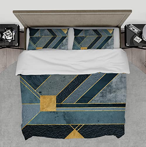 HOBBOY Geometrische Bettwäsche-Sets in Gold, Grau und Blau, leichte 3-teilige Bettwäsche, Bettbezug-Sets mit Reißverschlussbändern, 2 Kissenbezüge, Keine Laken 260x220 cm
