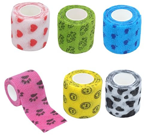 6 Rolls Vet Wrap Cohesive Bandages,Dog Bandage Pet Dogs Leg/Ear/Knee/Ankle/Paws Wound Tape,Self-Cohesive Cover Wraps for Cat,Horses,Canine Care Wounds Dressings Adhesive,Elastic Comfy Gauze Bandanas