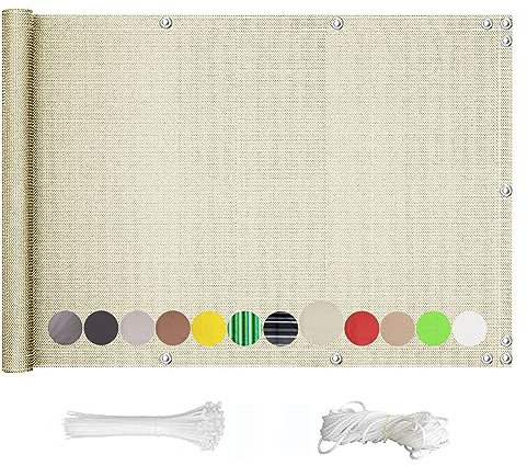 QINGLV Balkon Sichtschutz Blickdicht 60x800cm Balkon Seitensichtschutz Ohne Bohren Wasserdicht Wetterfester Balkon Sichtschutz Zaun Hoch Für BalkongeläNder Garten -Beige