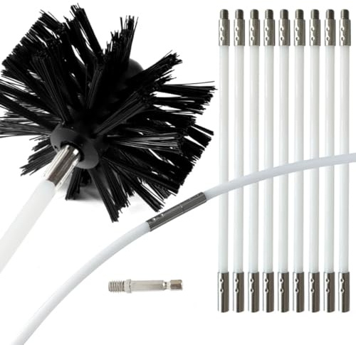 Brosse de ramonage, tiges de Nettoyage de cheminée Flexibles avec Brosse de 100/150mm, tiges Flexibles for cheminée, évent de sèche-Linge, Tuyau d'égout (Color : 12Pcs Rods, Size : 150mm Brush Head