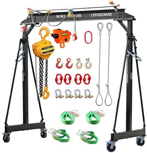 4000 Lbs (6600 lbs Static Loading Test) Gantry Crane, Ajustable 7.87-11.04 FT, Shop Crane 2T with Hoist, Trolley, Sling, Shackles, Hooks and Festoon System Garage Gantry Crane