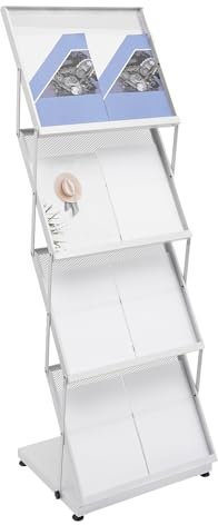 DeeDuud Zeitschriftenständer 4-stufige, Zeitungsständer Faltbarer A3 Prospektständer für Broschüren Büchern Zeitungen Zeitschriften (Weiß)