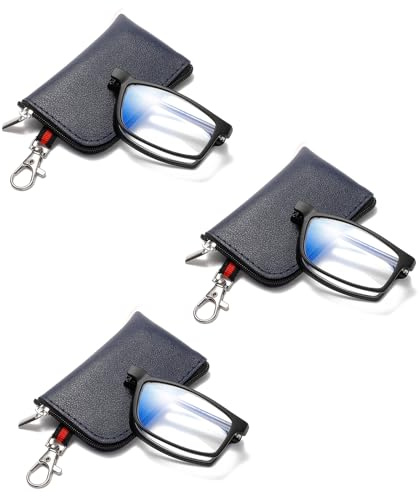 OWTXIS Lunettes de lecture pliantes pour femmes et hommes, sacs porte-clés lecteurs compacts lunettes de poche portables à lumière bleue