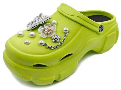 Solaud Donna Piattaforma Zoccoli Moda Accessori Decorativi Morbidi Comodi Leggeri Antiscivolo Spessa Aumentano l'altezza Modello Slip-on Spiaggia Piscina Giardino Sandali Verde Farfalla 40/41