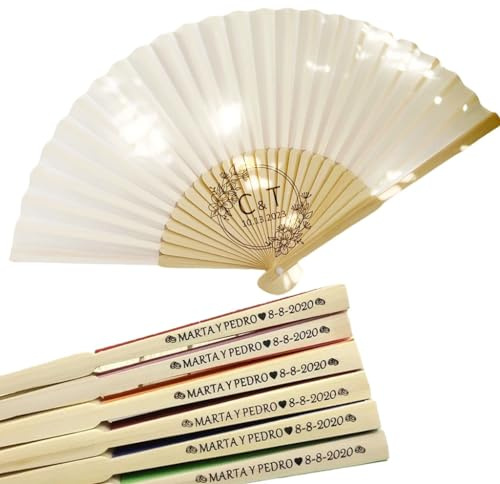 30/50/80/100PCS Personalised Hand Fans, Wedding Favours Folding Fans Party for Guests, Customised By Handwritten Text, Personalized Engrave Wedding Favor Silk Fan(40pcs)