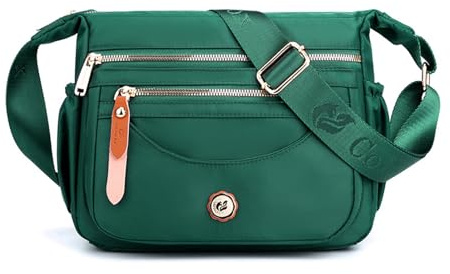 NICOLE & DORIS Frauen Umhängetasche Leichte Schultertasche Nylon Satchel Handtasche Damen mit Mehreren Taschen Messenger Crossbody Bag für Schule Shopping Arbeit Grün