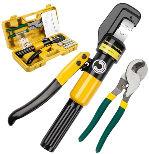 YUZES Hydraulic Crimping Tool and Cable Cutter, 12 AWG to 00 (2/0), 10 Tons Battery Cable Crimper Tool with 9 Crimping Dies, Crimping Tool for Cable Lug, Wire Terminal Lug