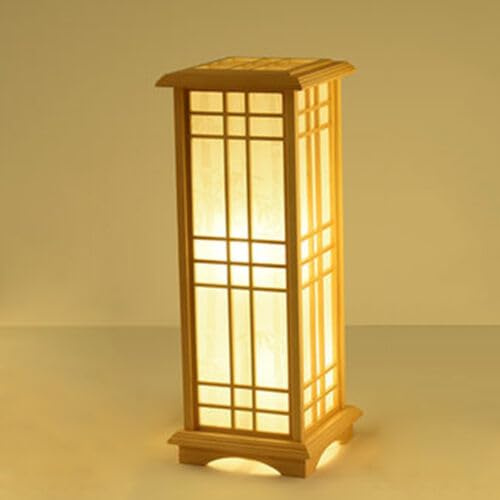 Holz Stehlampe warmes Licht Stehlampe Standleuchte Bodenlampe Lampen Holz Wohnzimmer Licht, Pergament Lampenkörpers+Holz Lampenschirm, 24 x 24 x 60 cm