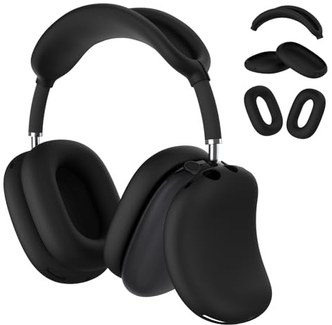 Apple AirPods Max Silicone Case - 7-in-1 Headphones Cover, Sweat-Proof Ear Pad & Cups Protector, Headband Cover, Soft Shell Protectors (Black)