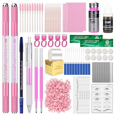 ATOMUS Microblading-Set, rosa, komplettes semi-permanentes Stift-Set, Werkzeug für professionelle Tätowierung, Augenbrauen, manueller Stift, 18U, 3RL, Augenbrauen-Mikroklingen, Tattoo-Zubehör