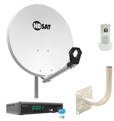 HDSAT Set Parabola Acciaio 60 cm + OPTEX Ricevitore ORS9939HD Fransat + Braccio angolato di scarico 250 mm Diametro 40 mm + Testa LNB