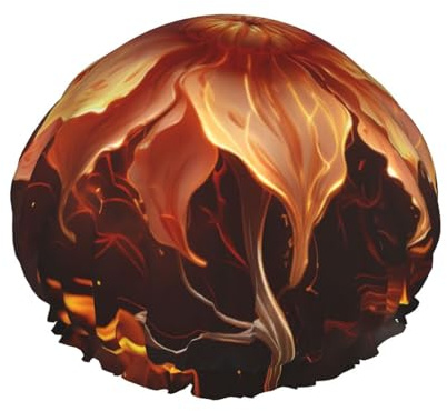 Bonnet de douche réutilisable pour femme - Imperméable - Double couche - Fleur de flamme - Bonnet de douche pour femme - Grande taille pour toutes les longueurs de cheveux