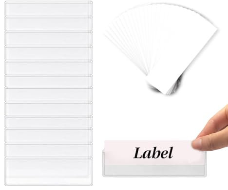 UYVPAER 12 Pcs Etikettenhalter Selbstklebend Etikettenhalter Klein Zum Klemmen Transparent Visitenkarten Taschen Transparent Namensschild Etikettenträger Selbstklebend Für Regal Schubladen