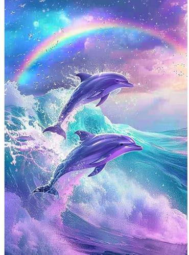 CEOVR Diamond Painting Kit Erwachsene Delphin Diamond-painting Tier,30x40 cm Diamant Paintings Kit,5D DIY Diamond Painting Bilder Set,Regenbogen und Delfin Diamond Painting Bilder Kit