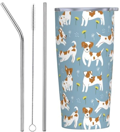VOSERY Botella de agua de 20 onzas con tapa y popote, vaso aislado de acero inoxidable, taza de café de viaje, vaso personalizado