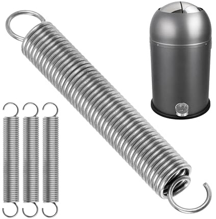 Ersatz Spannfeder für Mülleimer, 4 Stück, aus Federstahl, kompatibel mit wesco Kickmaster, 70 x 9 x 1,2 mm Metallfeder, Doppelhaken Ersatzfeder Set für Tretmülleimer, Mülltrenner Fußpedal Zugfeder