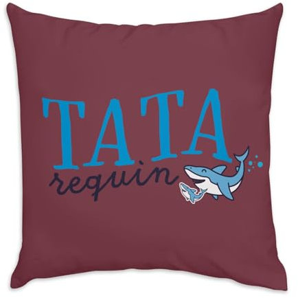 Kissen aus rotem Samt – Tata Hai Familie niedliches Tier – 40 x 40 cm – samtiges Gefühl – Bezug und Kissen inklusive