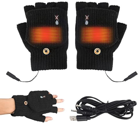 Guantes sin dedos, guantes de medio dedo, guantes sin dedos, guantes térmicos de invierno con USB para calentar para hombres y mujeres, 5 V, guantes térmicos eléctricos con calefacción para conducir