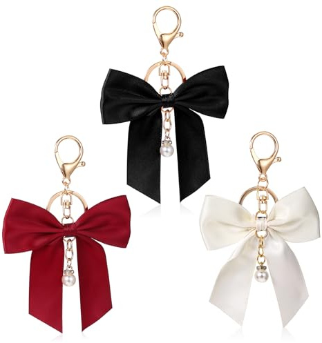 Piriuuo Bow Keychain and Charm Set for Handbags - 3 Pcs Bowknot Accessories for Purse, Car Keys - Cute Bag Decorations for Women and Girls