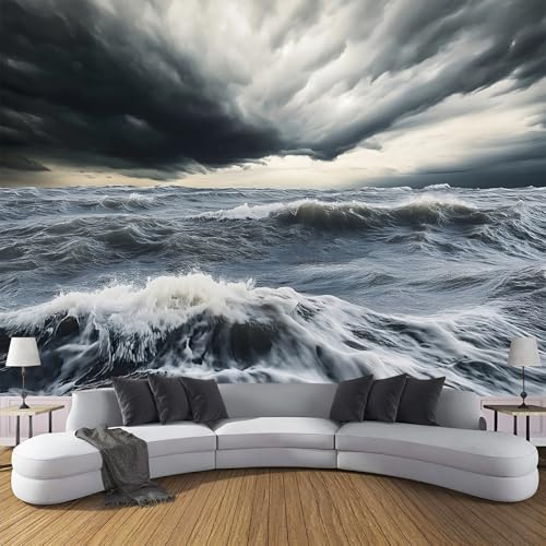 Fotomural Tormenta Mar Fotomurales Pared, 450×315cm Papel Pintado 3D, Naturaleza Dura Moderna Decoración Pared Sala Cuarto Oficina Salón