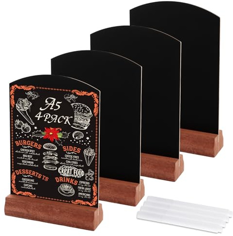 CYEER A5 Chalk Board Set of 8, Desktop Blackboard with Removable Wooden Stands, Double Sided A5 Display Chalk Board Presentation for Restaurant, Hotel, Wedding, Bar, Food Truck, Office, Counter